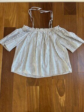 H&M blouse white & black stripe off the shoulder